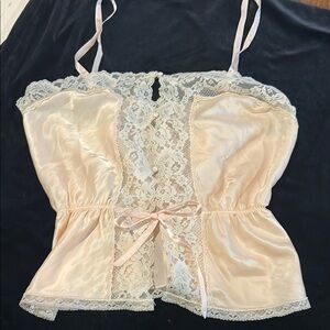 Barbizon Vintage Blush Satin Camisole M | Lace Trim & Ribbon | Romantic